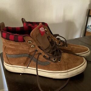 VANS SK8 Hi MTE All Weather Brown Red Plaid Flannel Lined